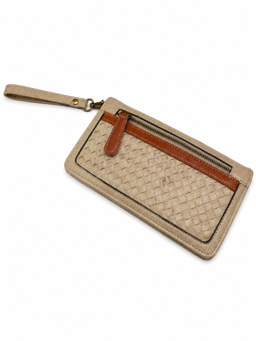 Mona B Beige Woven Wristlet